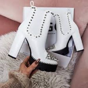 White stud heel booties